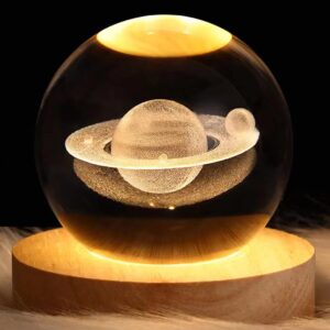 3D Galaxy Crystal Ball Night Light with Wooden Base