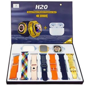 Golden Ultra Bluetooth Calling Smartwatch – Wireless Charging, AirPods, Extra Bands & Watch Case