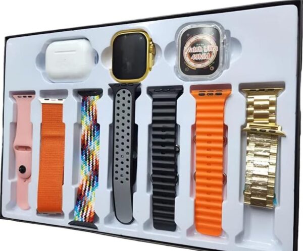 Golden Ultra Bluetooth Calling Smartwatch – Wireless Charging, AirPods, Extra Bands & Watch Case - Image 5