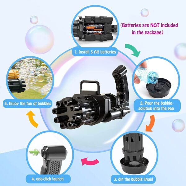 Kids Automatic Gatling Bubble Gun Toy – 8-Hole Electric Bubble Machine - Image 5