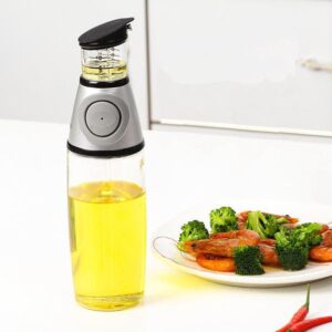 One-Touch Manual Press Oil & Vinegar Dispenser Bottle – 500ml with Measurement Cup