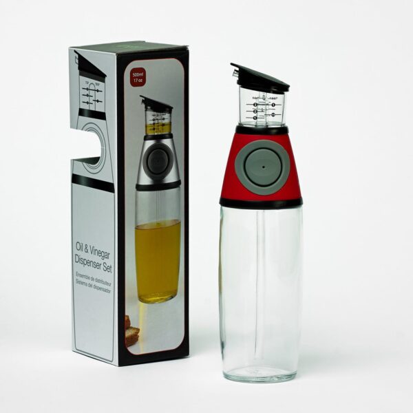 One-Touch Manual Press Oil & Vinegar Dispenser Bottle – 500ml with Measurement Cup - Image 5