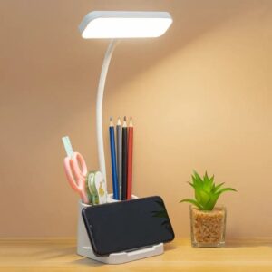 USB Rechargeable LED Table Lamp – Eye Protection Desk Lamp with Phone & Pen Holder (Touch Control)