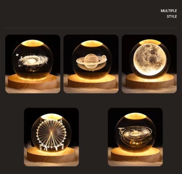 3D Galaxy Crystal Ball Night Light with Wooden Base - Image 4