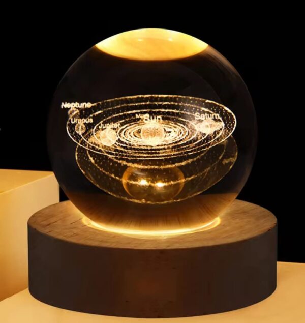 3D Galaxy Crystal Ball Night Light with Wooden Base - Image 2